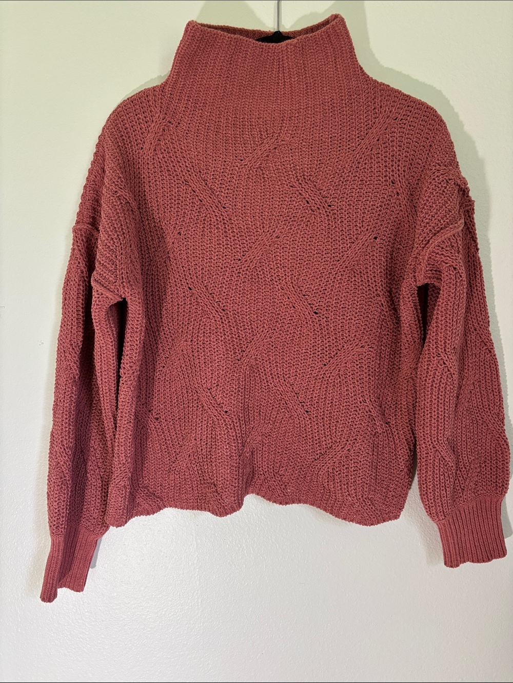 Mock Turtleneck Cable-Knit Sweater in Rosewood